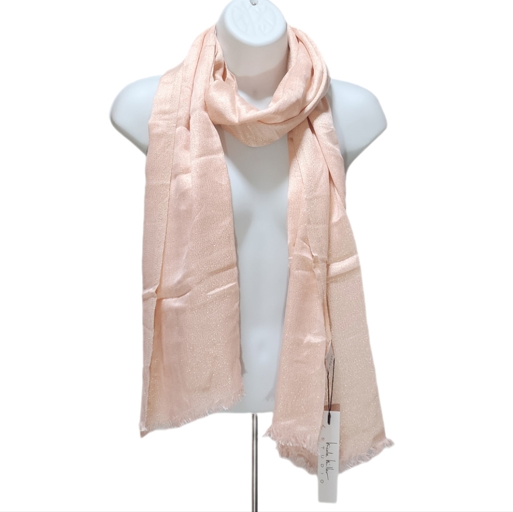 Nicole Miller Women's Fringe Scarf And Shawl Wrap Light Pink Gold Durex 35"×72"